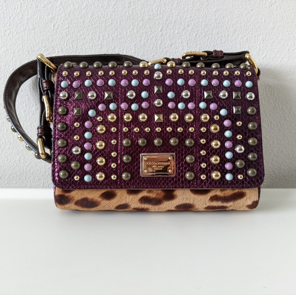 Dolce & Gabbana metallic studded leopard shoulder bag